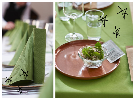Leaf green tableware on restaurant table